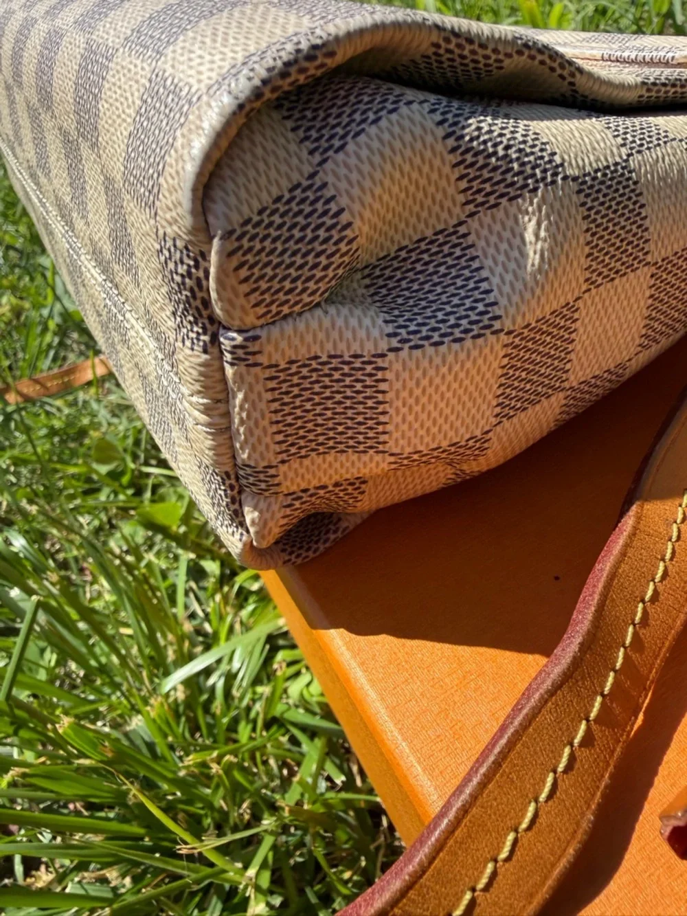 Louis Vuitton Damier Azur Canvas Satchel in Cream and Tan